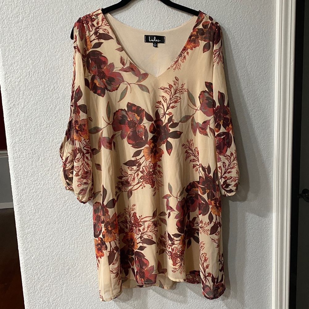 Lulus Shifting Dears Beige Floral Print Dress